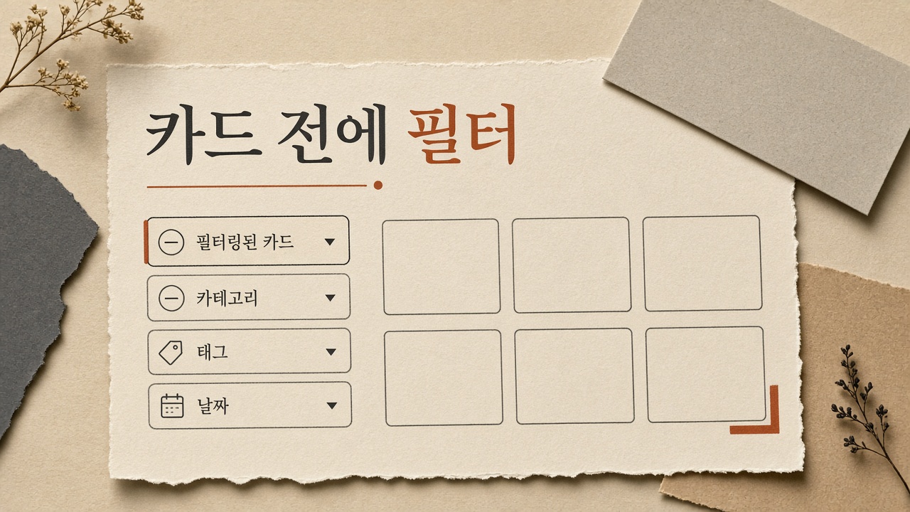 오피뷰 첫 화면, 카드보다 필터를 먼저 보는 종이 대시보드